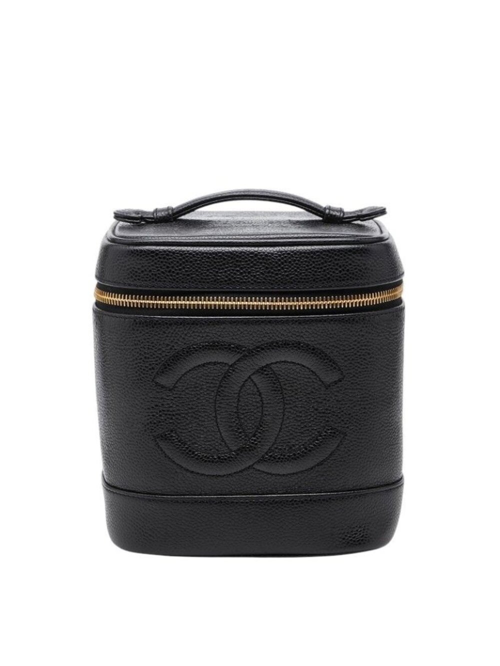 Chanel CC Logo Vanity Bag Handbag Black Caviar Leather